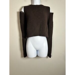 SYSTEM‎ Korea NWOT Brown Ribbed 100% Wool Shoulder Cutout Sweater - Sz 36 (S)